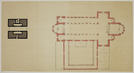 216764 Plattegrond van de Domkerk met het Pandhof en de Domtoren te Utrecht.